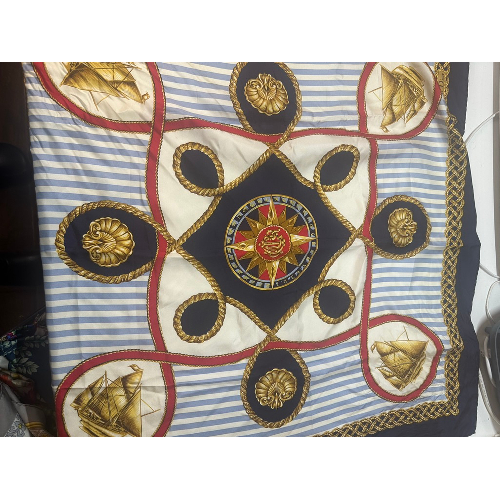 Women's Christian Dior Nautical Silk Scarf One Size Blue White Red